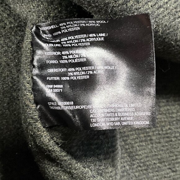 Mens Designer Bernardo Warm Winter Wool Blend Green Plaid Overcoat (Large) - Picture 7 of 7